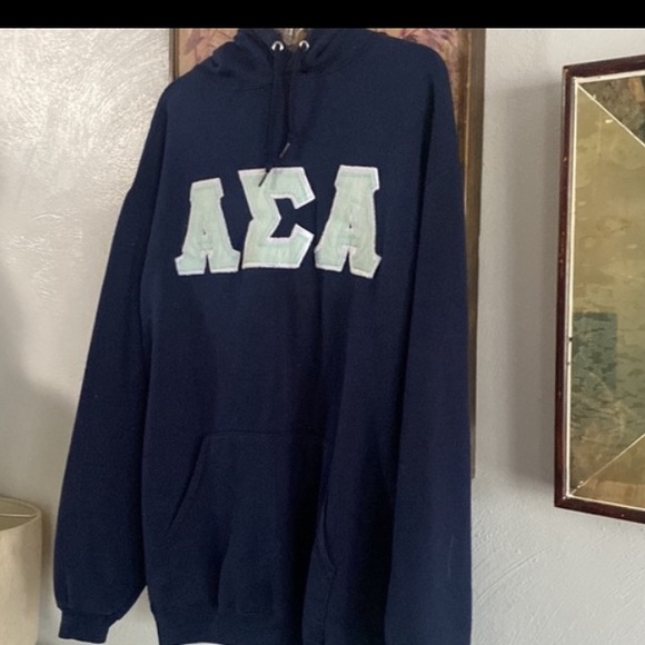 ASA ALPHA SIGMA ALPHA SORORITY GREEK LETTERS STRETCH NAVY HOODIE SWEATSHIRT - Picture 5 of 15
